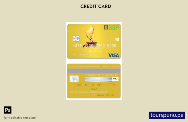 lista para imprimir plantilla de tarjeta dorada visa BSP Bank de Papua Nueva Gui
